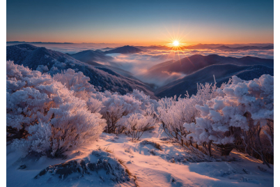 Фототапет Зимен изгрев над планини 